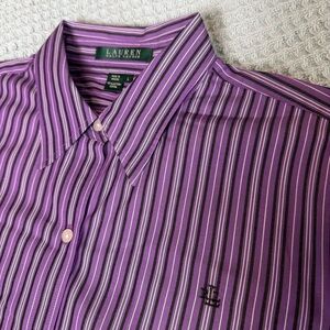 Lauren Ralph Lauren LRL Button Down Shirt Womens Large Purple Stripe Top Blouse